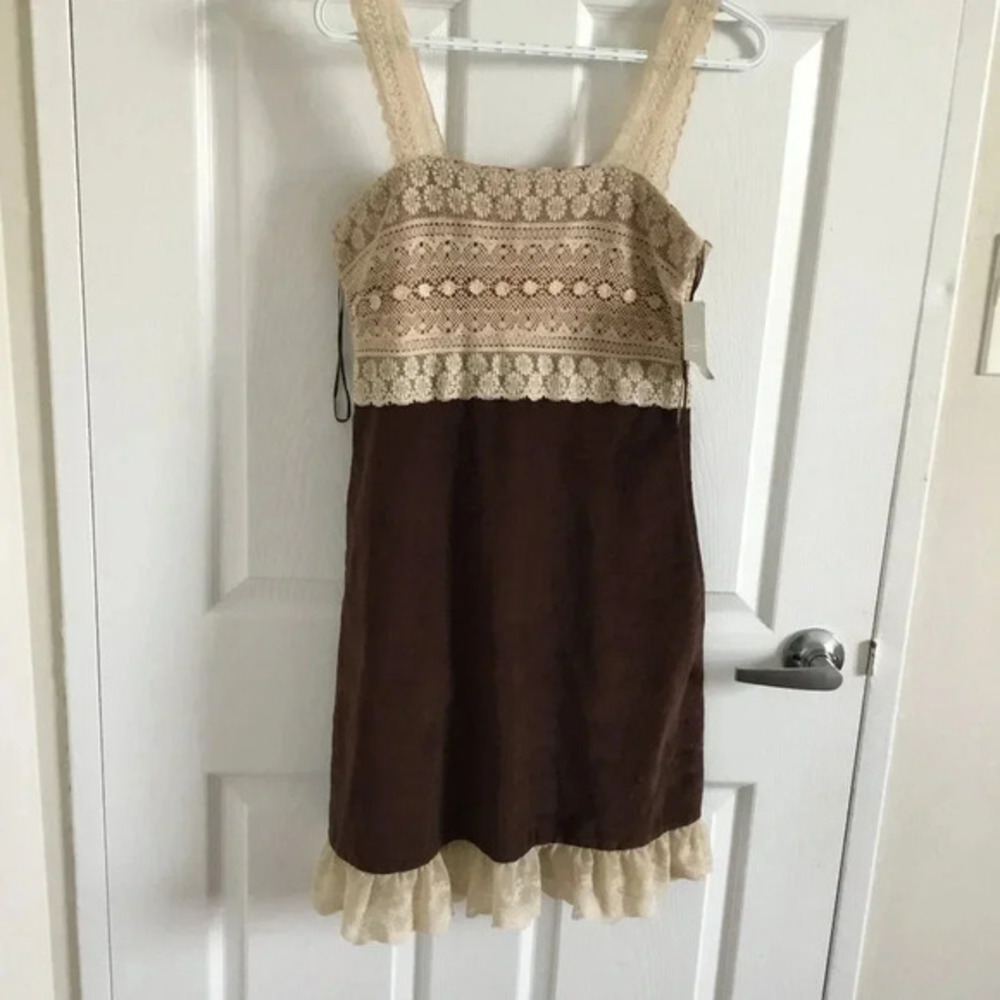 NWT Anthropologie Dress Corduroy, Crochet Lace, Retro Classic Novelty Chic  Sz 2